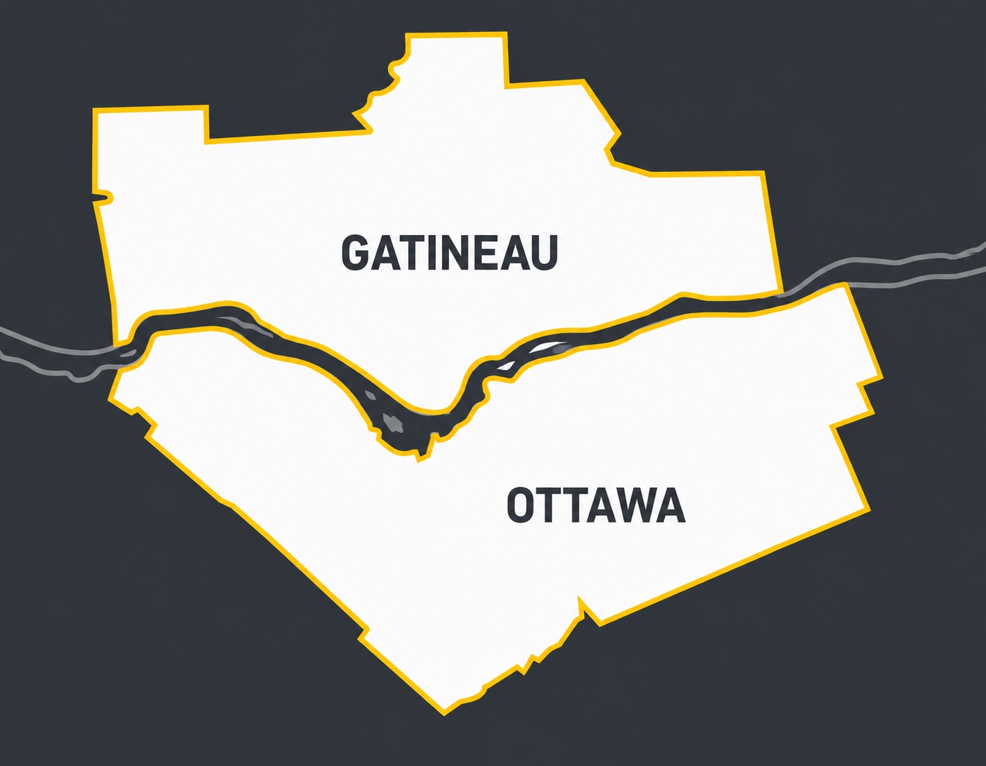 Map of the Drivewave service area covering Gatineau and Ottawa, divided by the Ottawa River